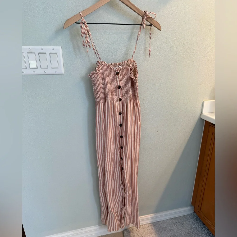 Faithfull Brighton Linen Dress pink and white striped - Picture 5 of 10